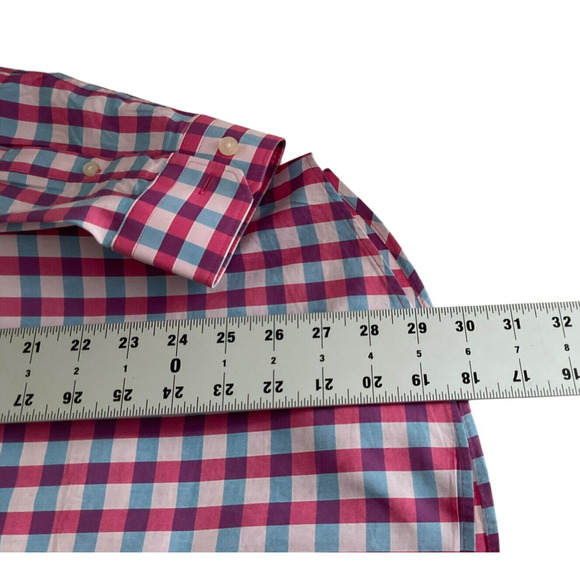 Express Extra Slim Fit Gingham Check Button Up Shirt M Pink Blue White - Picture 4 of 9